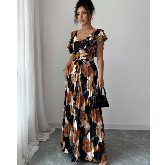 Autumn in Posh C 🍁 | Euro Style Rustic Whisper Maxi Dress with Ruffle Sleeves - Picture 7 of 11